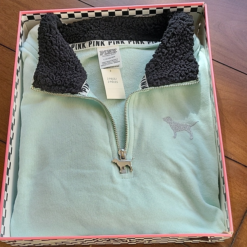 🆕️Victoria’s Secret PINK Perfect Half Zip Sweatshirt & Leggings Set Size Large
